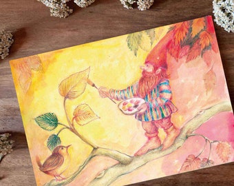 Greeting Card with Envelope Blank Large Fall Celebration Card Autumn Season Greeting Card Birthday Autumn Gnome Seasonal Display Card