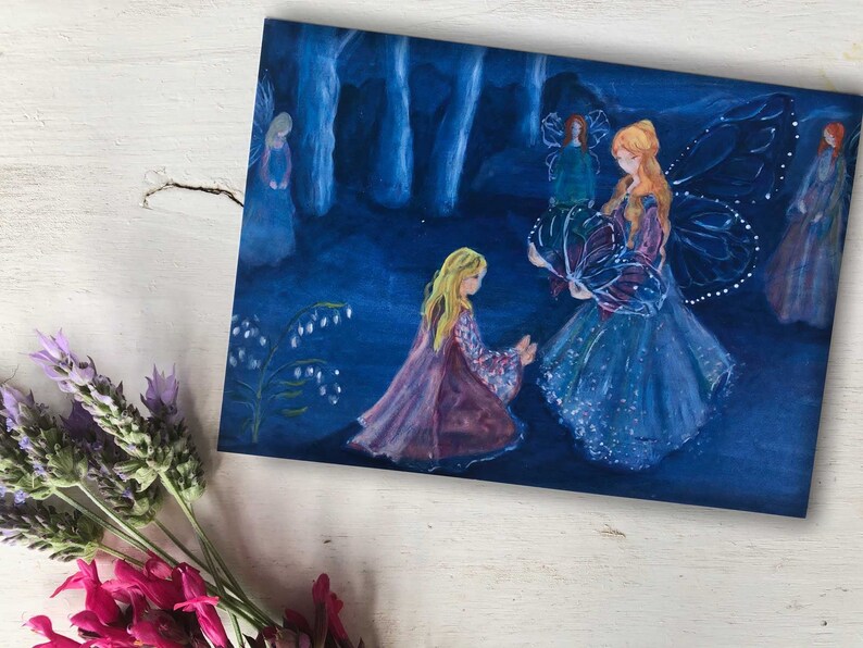 Greeting Card with Envelope, Blank Fairy receiving wings Graduation 5x7 inches image 1