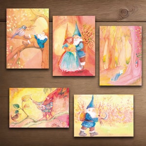 Set of 5 Greeting Cards with Envelopes Blank Gnome & Forest collection Value Pack Teacher Thank you note  5x7 inches