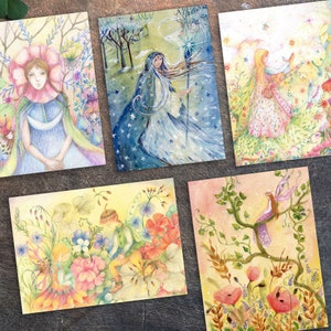 Set of 5 Greeting Cards with Envelopes Blank Fairy Collection Girl Birthday Teacher Thank you Note Value Pack with fairies - 5x7 inches