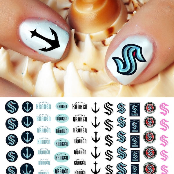 Seattle Kraken Hockey Team Nail Art Decalcomanie (decalcomanie ufficiali Moon Sugar)