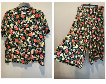 2-delige set knooptop cropped broek met wijde pijpen, outfit bloemen tropisch Hawaiiaans 14