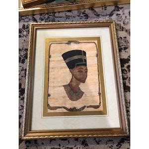 stunning Vintage wooden gold ornate framed Egyptian papyrus artwork 11x13.5 inches