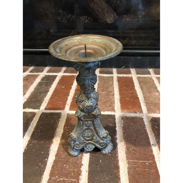 stunning Vintage Victorian style ornate spike pillar candle holder 8inches tall resin