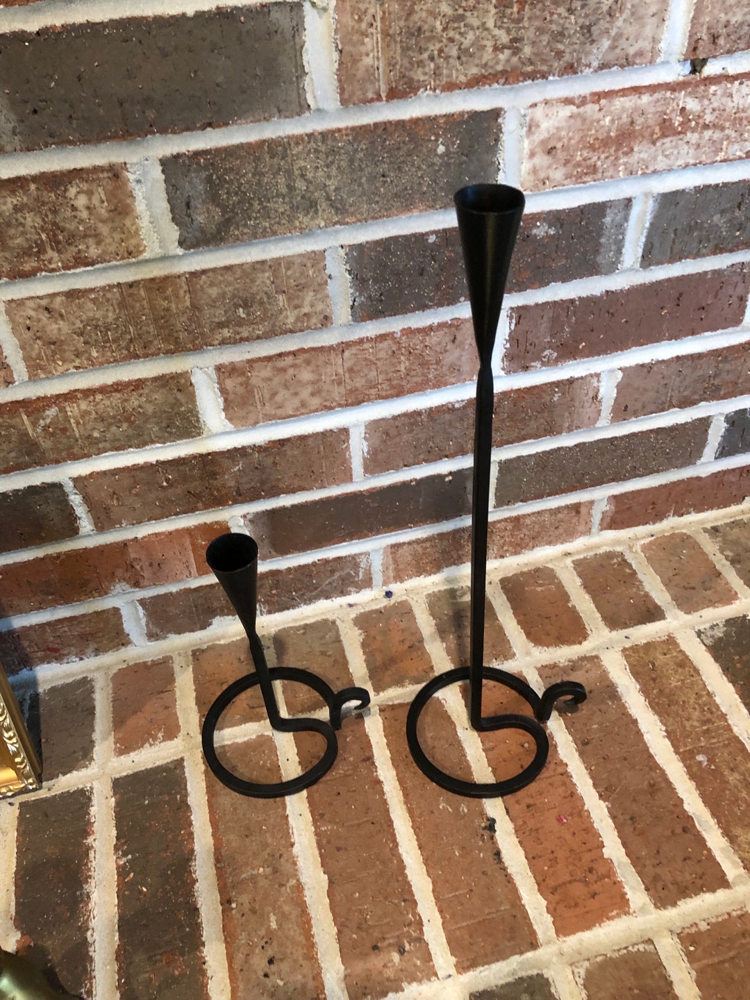 Unique Pair of Vintage Black Metal Candlestick Holders 8 and 16.5” Long ...