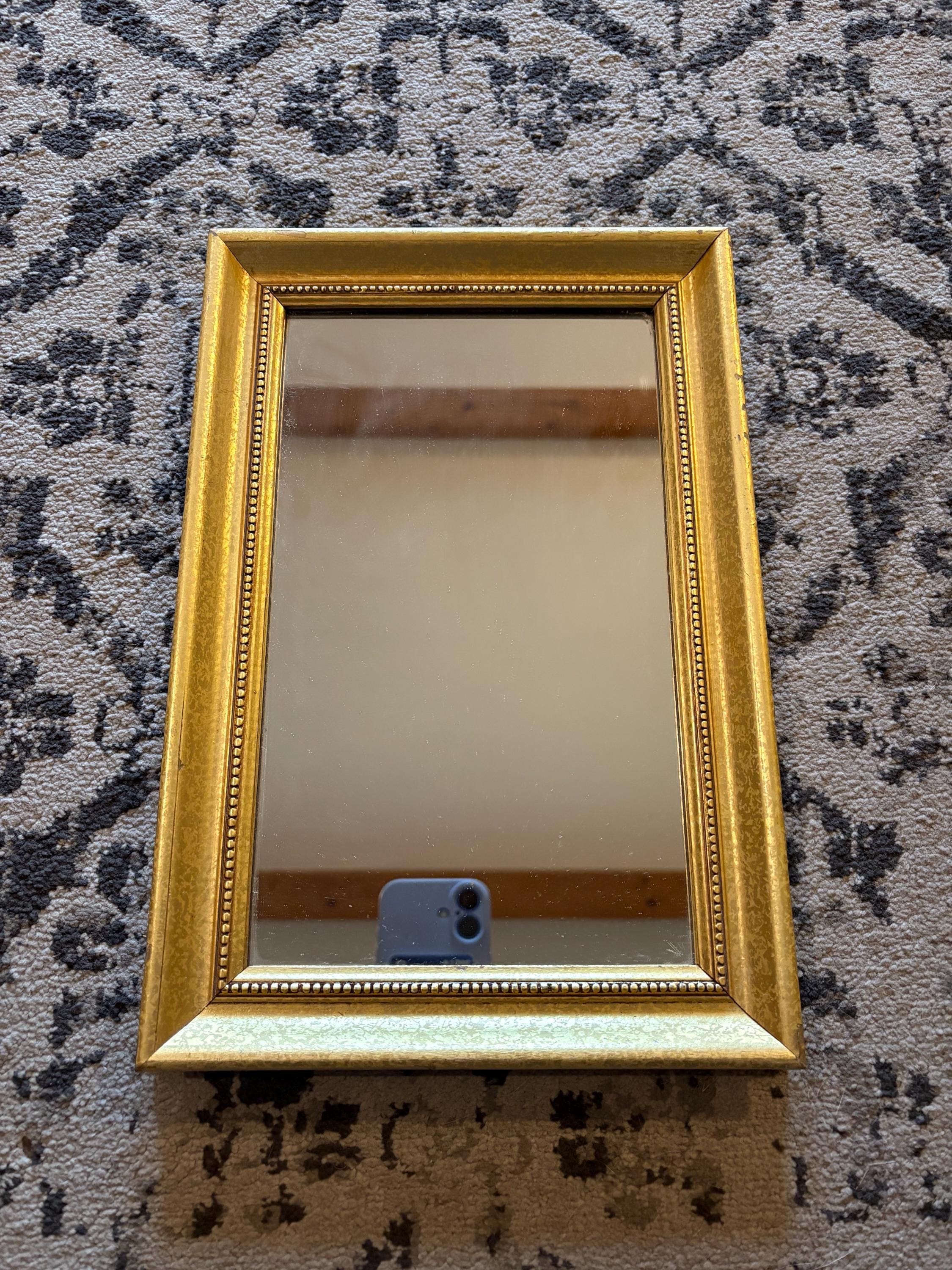 Stunning vintage gold wooden framed mirror 12x8”