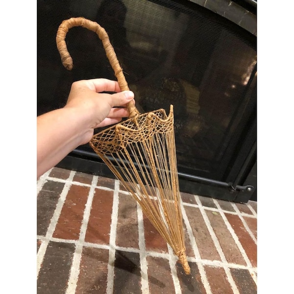 adorable vintage wicker hanging umbrella 18 inches tall