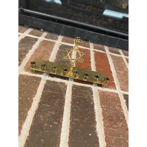 Vintage gold brass menorah candelabra 4” tall 8” wide