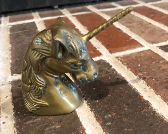 adorable vintage gold brass unicorn figurine or paper weight 3.5” tall 2” wide