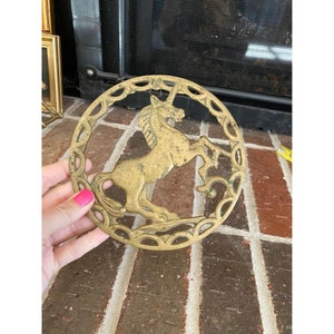 Vintage gold brass unicorn trivet wall decoration 6.25” tall