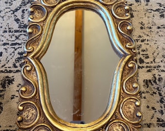Stunning vintage gold ornate rectangular mirror 15.5x11.5”