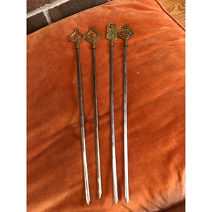 stunning vintage Turkish brass and metal kebab  sticks 16.5 in tall each set of 4
