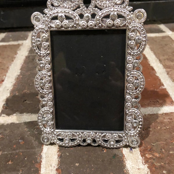 adorable vintage Victorian style ornate jeweled frame picture size 2.5x3.5