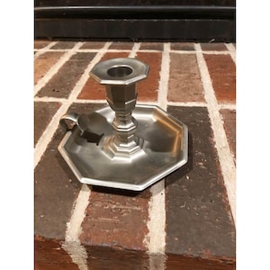 stunning Vintage Pewter chamber candlestick holder 4 inch tall heavy