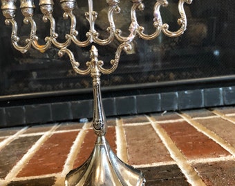 Stunning Vintage silver plated small menorah 8 in tall 6.5 in wide