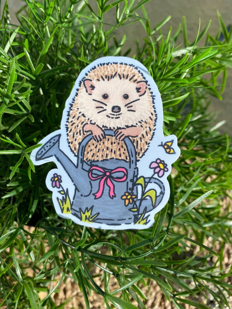 Cute Garden Hedgehog Sticker Gardening Artwork Handmade Etsy