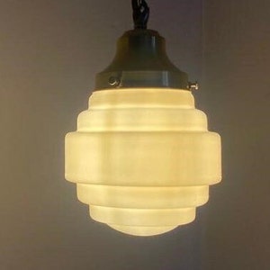 Milk Glass Art Deco Ivory Opaline Pendant Light Fitting - the 'Minnie the Moocher' inspired by the Cab Calloway song of the same name.