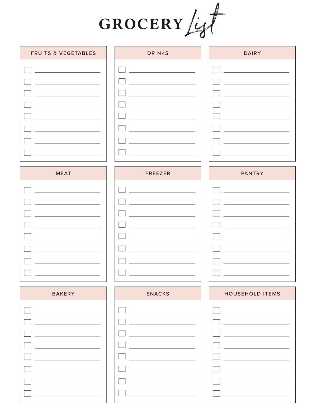 Organized Meg Grocery List Printables Grocery List Templates At 