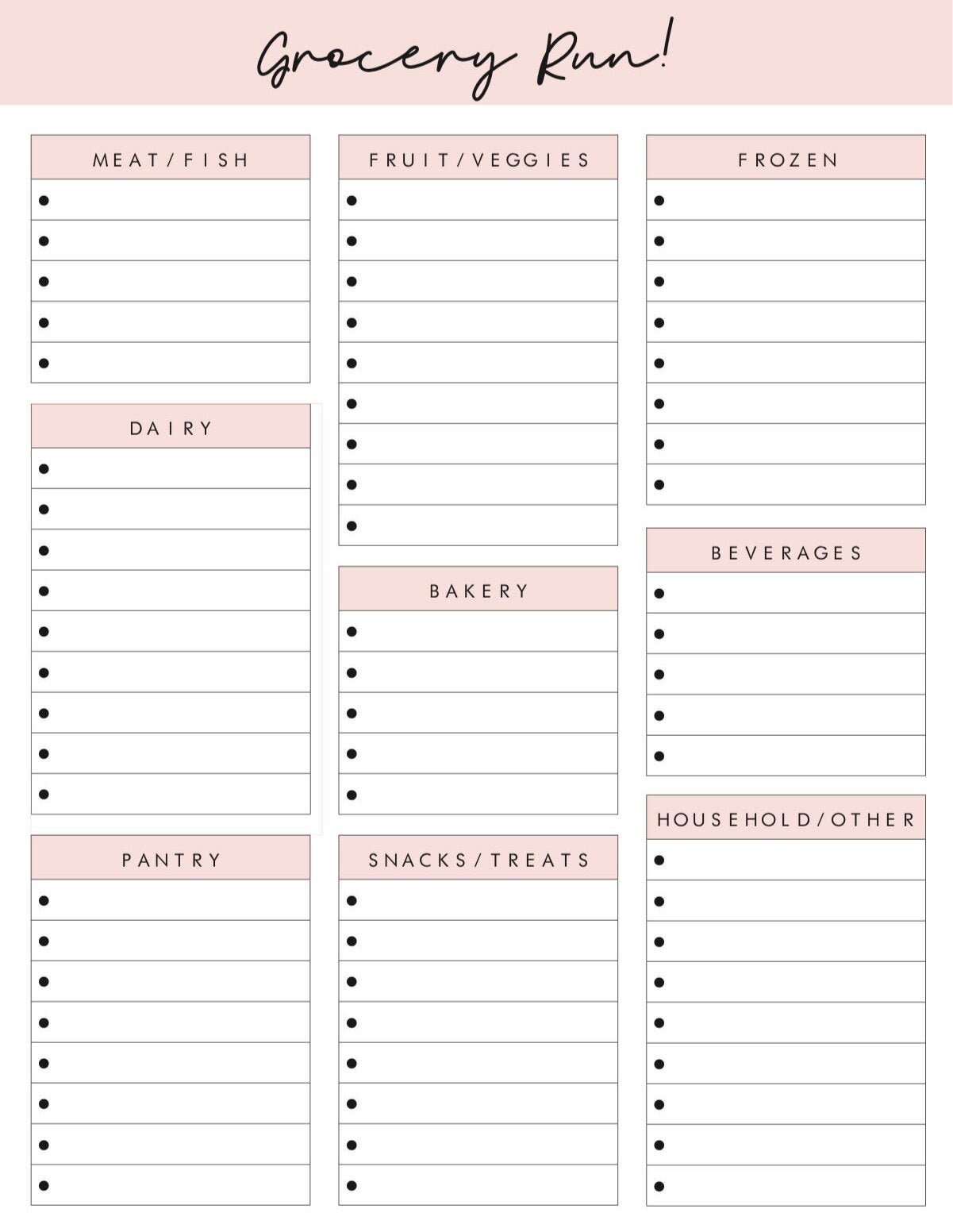 Grocery List with Categories Printable Shopping List Etsy Grocery List with Categories Printable Shopping List Etsy