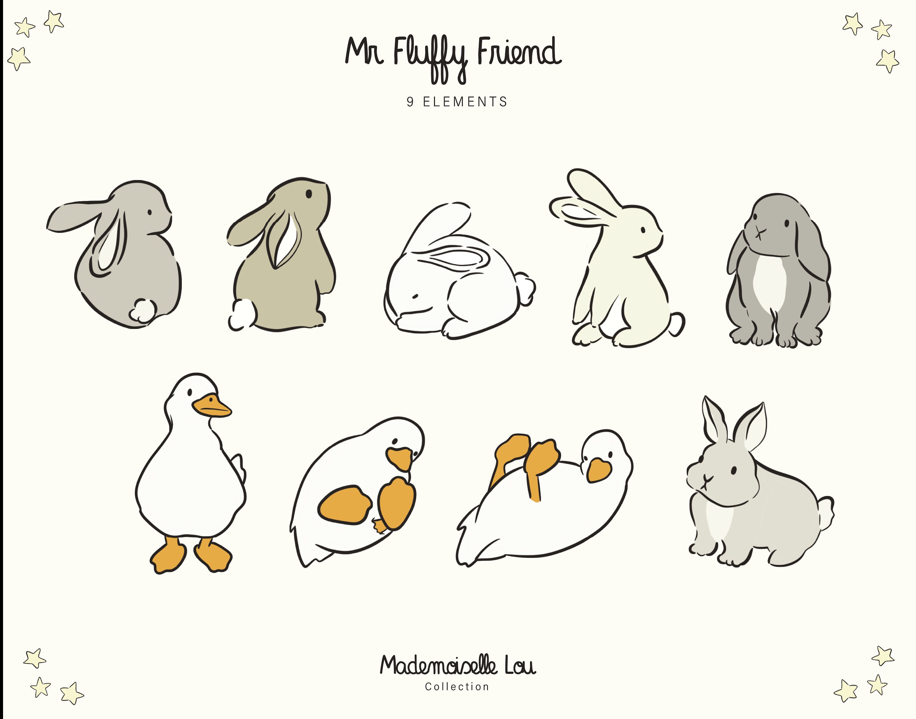 Cute Bunny and Goose Clipart Set, Cute Illustration for Nursery Decor ...