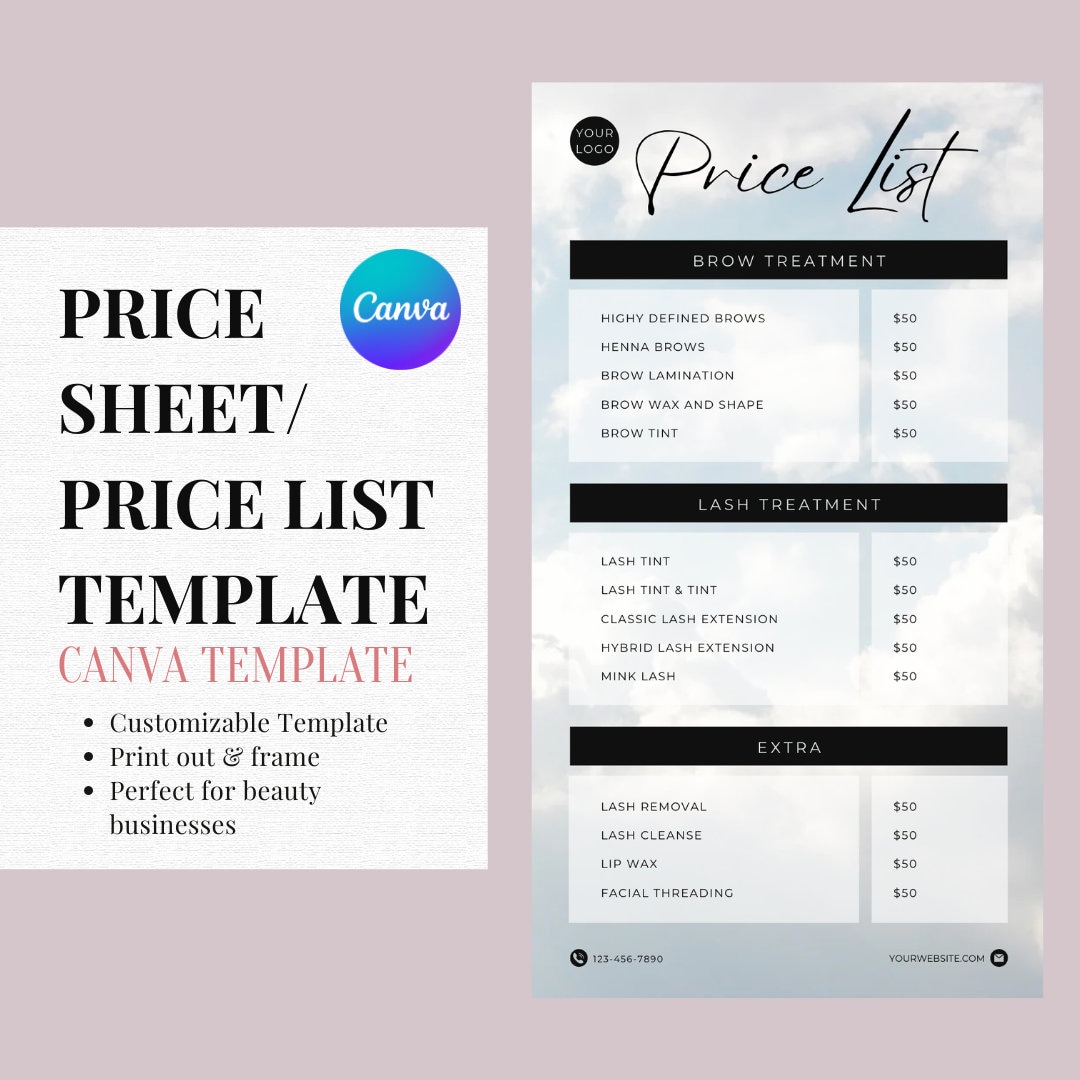 Price List Template, Editable Price Sheet, Small Business Price List ...