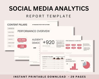 Modello di report di analisi dei social media: Canva Tracker (29 pagine)