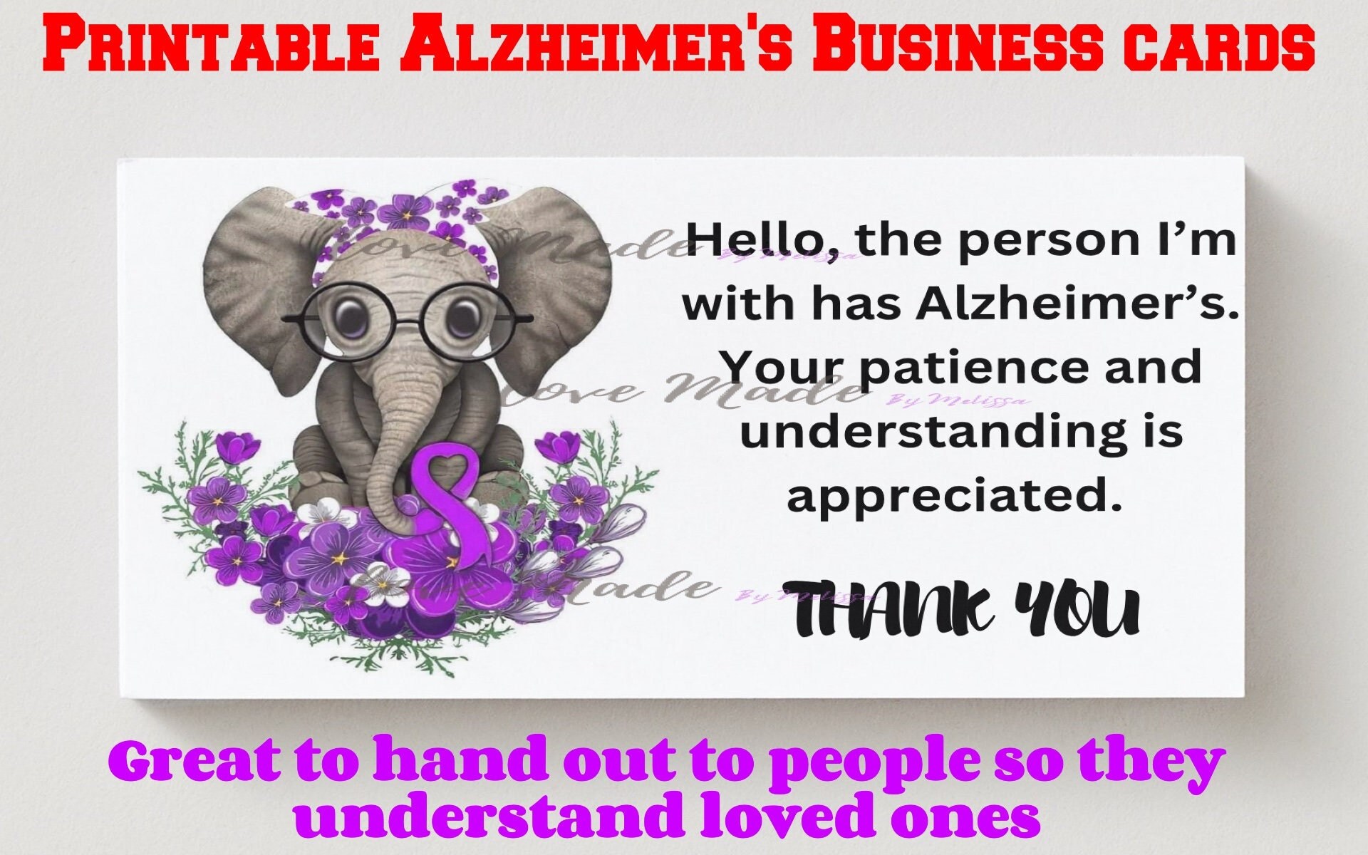Alzheimer's Awareness Printable Business/ Thank You Card - Etsy