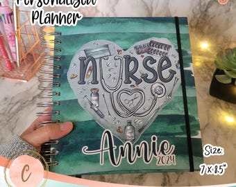 Personalized 2026-2027 Nurse themed Planner – 12-Month organizer. Letter size