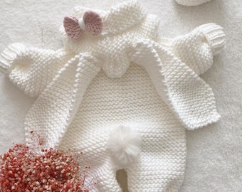 Easter Bunny Knit baby Jumpsuit, Newborn Photo Session SceneRomper, İnfant Outfit ,Coming Home,  Baby Shower Costume, Animal Overalls