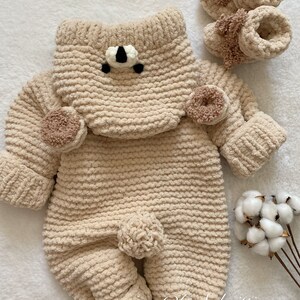 Baby Bear Fuzzy Jumpsuit With Hat