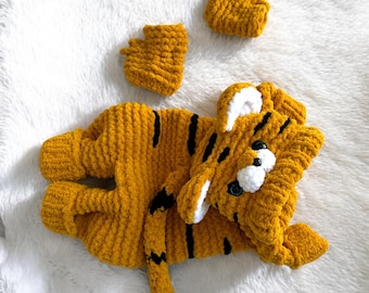 Handknitted Tiger Baby Costume & Onesie -Romper- Cozy, Soft, Warm Baby Outfit - Perfect Gift for Newborns, Baby Showers, First Birthdays