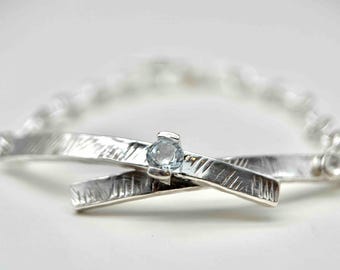 Natural Blue Topaz & Moonstone Sterling Silver Bracelet - The Tidal Bracelet