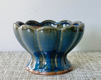 Ceramic Succulent Pot | Ocean Blue Glazed Pot | Drainage Included