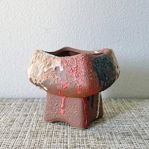 Ceramic Succulent Pot | Pot With Dripping Paint | Drainage Included