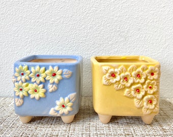 Set of 2 Succulent Pots | Cute 3" Square Planters | Ceramic Pots With Drainage