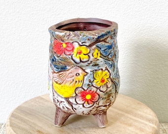 Hand-Painted Ceramic Planter | Colorful Succulent Pot | Drainage Included