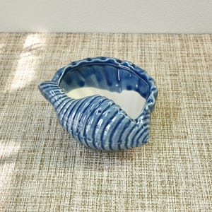 Shell Planters with Sea Blue Glaze | Drainage Included | Ceramic Planters for Small Succulents