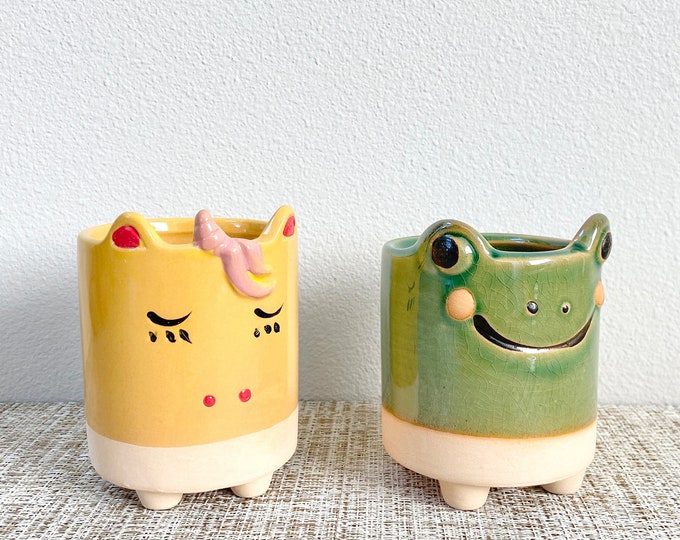 Unicorn and Frog Succulent Pots | Cute Planters | Ceramic Pots With Drainage