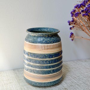 Large Starry Blue Ceramic Planter | 10" Tall Indoor and Outdoor Pots with Drainage Hole