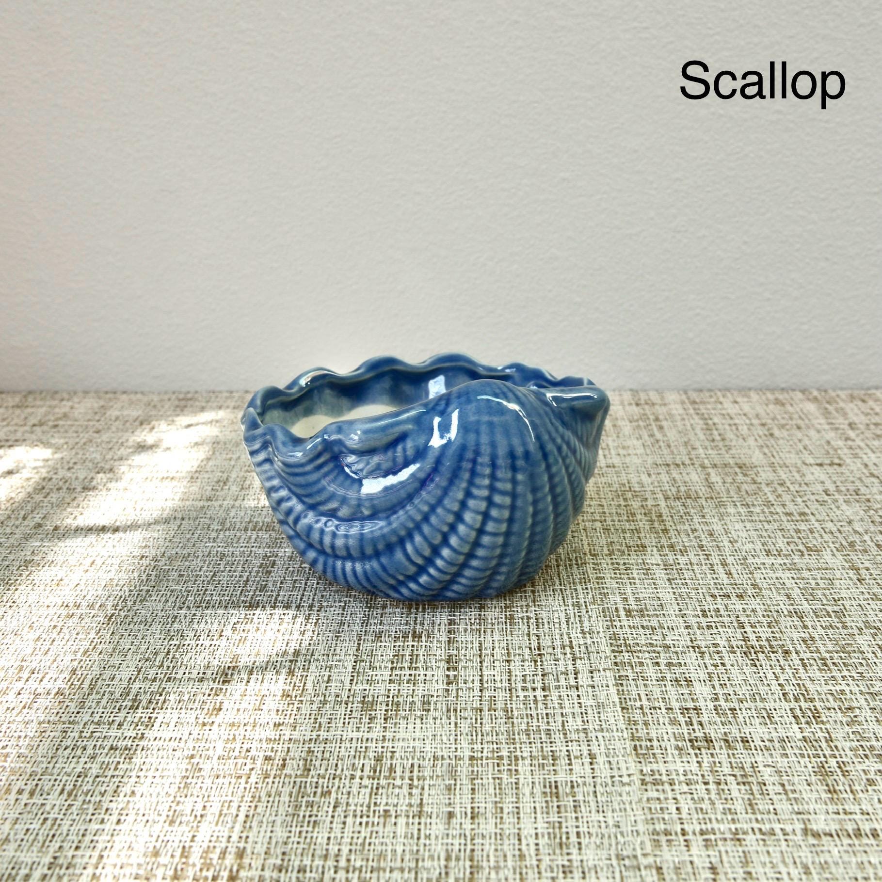 Shell Planters With Sea Blue Glaze | Drainage Included | Ceramic ...