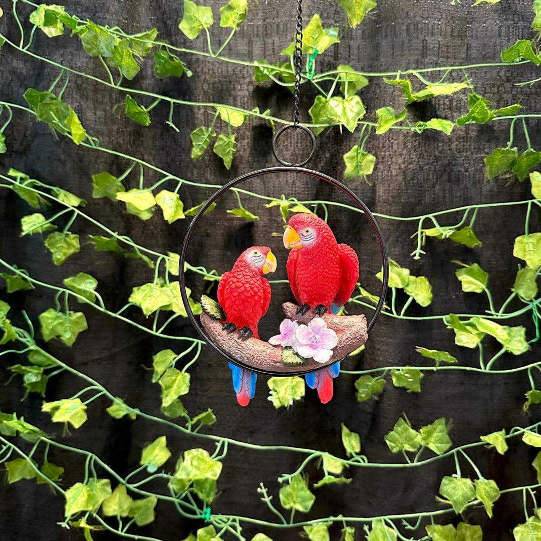 Red Parrot Pair Hanging Resin Decor | Set of Two Birds for Home and ...