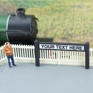 Station Sign Model Railway - Personalised HO/OO Gauge Hornby Sign in Gold, black or White, 4mm 1:76 scale
