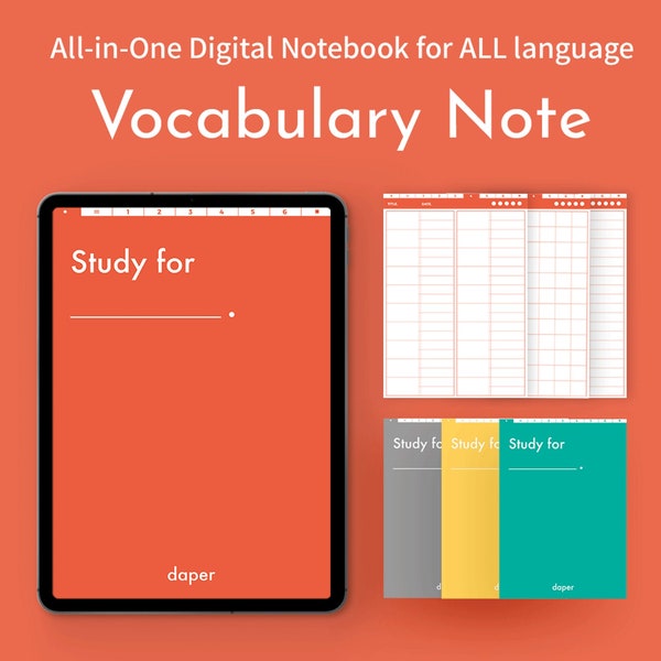All languages Study Digital Notebooks, iPad Goodnotes Vocabulary notes, French, Spanish, Japanese, Chinese, Korean, German, Thai, etc pdf