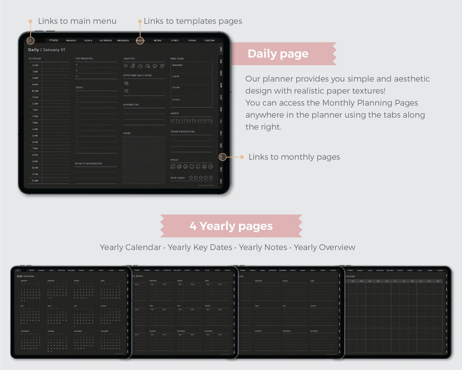 2025 Digital Planner Dark Mode, Goodnotes iPad Notability Planner ...