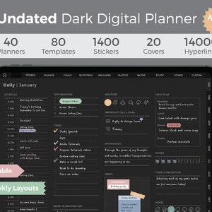 Digital Planner Dark Undated, Goodnotes planner, Ipad diary, notability, Digital journal, daily digital, Android planner pdf