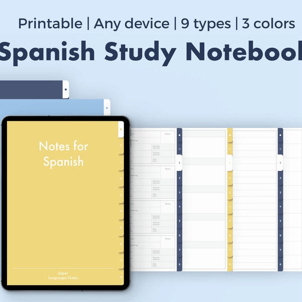 Spanish study digital notebook | Words, Vocabulary, Language, Character, Verbs | Cornell, GoodNotes, Notability, iPad, Tablet Template pdf