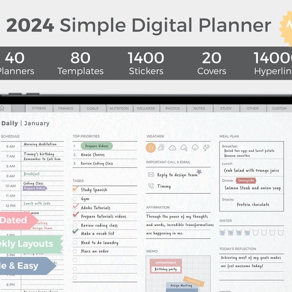 2024 Simple Digital Planner, Goodnotes iPad paper, notability planner, Dated Digital journal, daily digital, Android planner, planner pdf