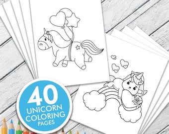 Printable Unicorn Coloring Pages, 40 Unicorn Coloring Sheets Download & Print, Easy Coloring Book for Children's, Coloring At Home Activity
