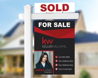 Keller Williams Custom Aluminum Real Estate Sign Panel & Rider, 18”X24” Thick Sign With Holes for Hanging for Sale, Open House, Realtor Sign