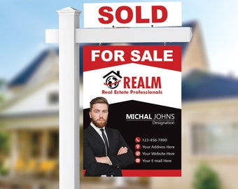 Realm Custom Aluminum Real Estate Sign Panel & Rider - 18”X24” Thick Sign With Holes for Hanging, for Sale, Open House, Realtor Sign